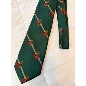 Briar Pride of England Mens Silk Tie Green Red Hunting Horn Equestrian Motif